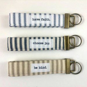 Ticking Farmhouse Style Key Fob / Wristlet / Wrist Landyard / Womens Keychain